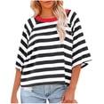 thumbnail image 1 of Penkiiy Hauts pour Femmes à Rayures 2025 Mode T-Shirts à Manches 3/4 pour Femmes Design à Blocs de Couleur T-Shirt Basique Ample L Noir, 1 of 6