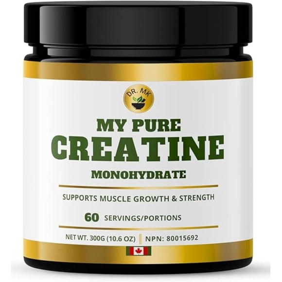 My Pure Creatine Monohydrate by Dr. MK – 300g | 60 Servings | Micronized Unflavoured Powder | 100% Vegan, Gluten-Free | Enhance Muscle Strength & Performance | Made in Canada