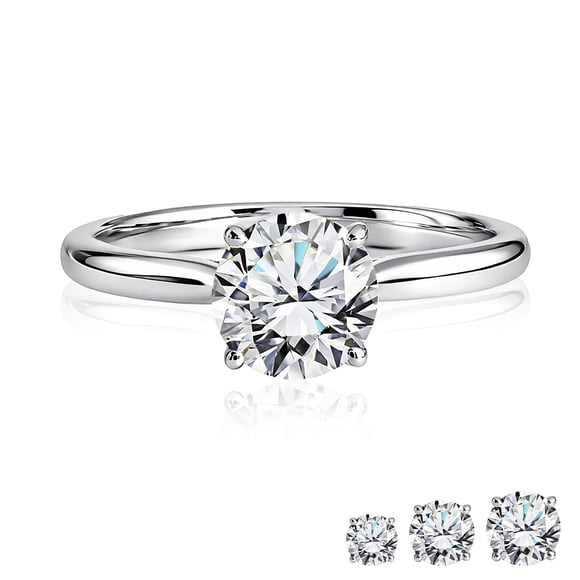 JeenMata 1 Carat Round Cut Lab Grown Diamond Solitaire Engagement Ring in 18K White Gold for Women
