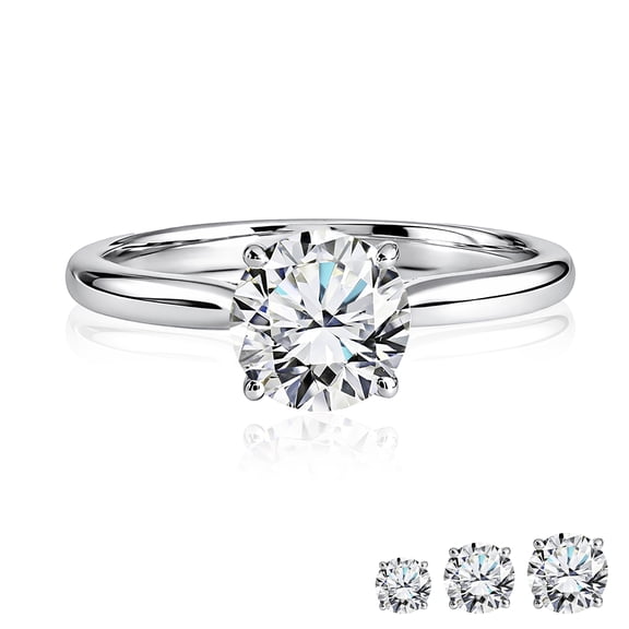 JeenMata 1 Carat Round Cut Lab Grown Diamond Solitaire Engagement Ring in 18K White Gold for Women