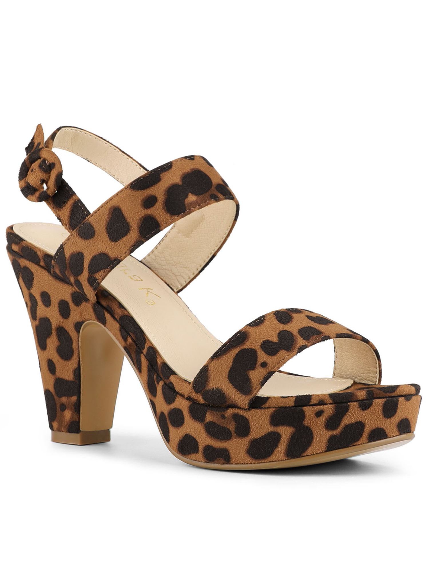 BLISSFUL STEP Women's Slingback Platform Chunky Heeled Sandals Leopard 8.5