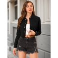 thumbnail image 4 of INSPIRE CHIC Women's Frayed Hem Button up Long Sleeve Washed Cropped Denim Jacket, 4 of 6