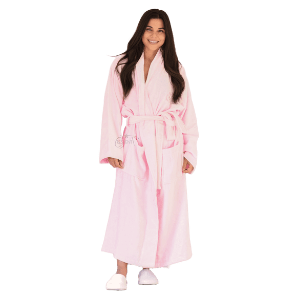 Crescentt Luxury Terry Cloth Bath Robes with Slippers for Women Cotton Terry Shawl Collar Robe with Slippers - Cherry Pink Shawl - Petite XS/S