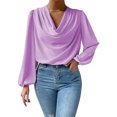 thumbnail image 2 of Pompotops T-shirt Décontracté à Manches Longues en Chiffon d'Automne pour Femmes, Col en V Drapé, Liquidation, 2 of 8
