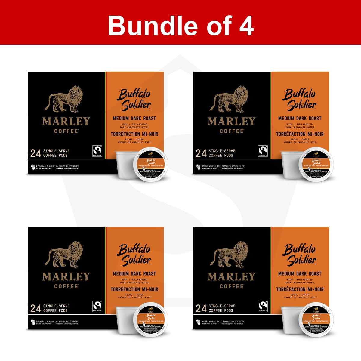 Bundle of 4 - Marley Coffee Single Serve K-Cup Compatible Capsules, Buffalo Soldier, Medium-Dark Roast, 24 Count 1 count (Pack of 24)