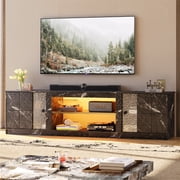 Pinmoco 70" LED TV Stand for TVs up to 80",Large Gaming Entertainment Centre,Black Marble