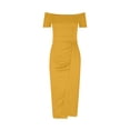 thumbnail image 4 of Gspmoly Robe pour Femme, Robe Aguichant pour Femme à Épaules Dénudées Unie avec Fente Haute, Taille Froncée, Moulante, Soirée, Fête, Manches Courtes, Robes de Cocktail, Cadeaux des Fêtes, 4 of 6