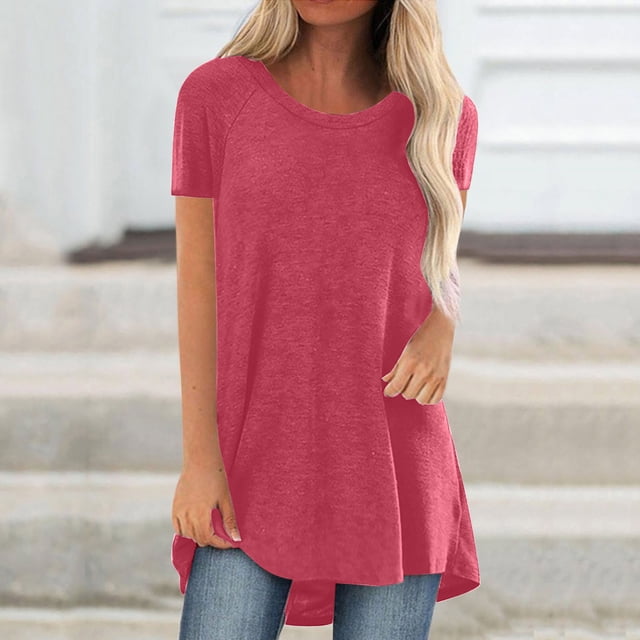 LSLJS T-Shirts pour Femmes T-shirt d'Été Uni à Col Rond Ample à Manches Courtes Hauts T-shirt Blouse