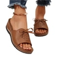 thumbnail image 4 of Commforr Summer Shoes for Women, Women's Slip-On Wedge Sandals with Arch Support - Lightweight Comfortable Open Toe Slippers Soft Insole & Anti-Slip Sole Boho Slingback Sandals, Light Brown, 6, 4 of 7