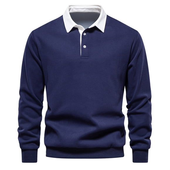 Mens Shirts Sale Clearance! Men's Long Sleeve Polo Shirts Slim-fit Cotton Rugby Shirt Basic Color Spliced Designed Sweatshirt
