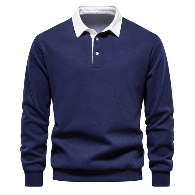 Yuyuzo Men Golf Shirts Long Sleeve Button Lapel V Neck Pullover Sports Tops Solid Color Patchwork Basic Blouse