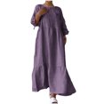 thumbnail image 1 of cfhntfmh Robes Grande Taille pour Femmes Confortables en Coton et Lin à Col Rond Robe Décontractée d'Automne Bordure avant Fluide à Manches Longues Robe Maxi, 1 of 6