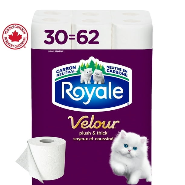 Royale Velour, 2 Ply Toilet Paper, 30 Equal 62 Bathroom Tissue Rolls, 147 Toilet Paper Sheets per Roll
