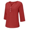 thumbnail image 4 of Babysbule Manches 3/4 pour Haut d'Été pour Femmes Col Rond T-Shirt Ample Mode Tunique à Boutons 2025, 4 of 8