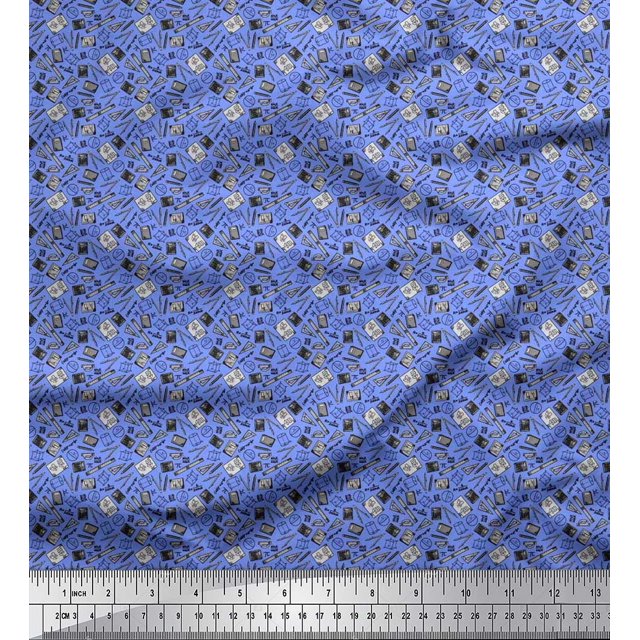 Soimoi Rayon Fabric Compass,Scale & Calculator Education Theme Printed Craft Fabric by The Yard 42 Inch Wide