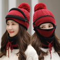 thumbnail image 4 of 3Pcs/Set Women Winter Woolen Knitted Fluffy Ball Beanie Cap Warm Mask Neck Scarf, 4 of 10