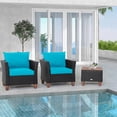 thumbnail image 3 of Gymax 3PCS Patio Rattan Conversation Set Outdoor Furniture Set w/ Turquoise Cushions, 3 of 7