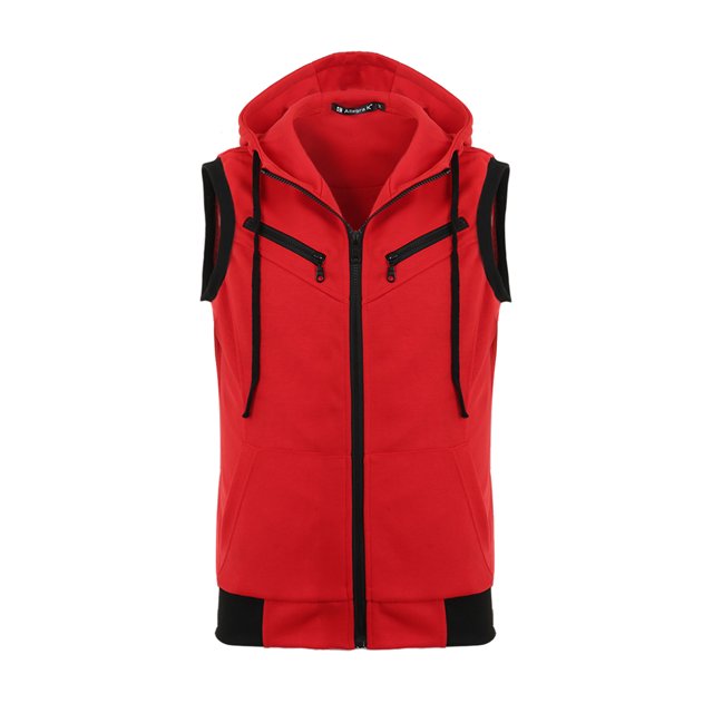INSPIRE CHIC Men's Vest Hoodie Zip Up Sleeveless Drawstring Hooded Vest 46 Red