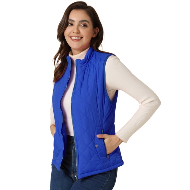 INSPIRE CHIC Gilet Léger Matelassé à Col Montant pour Femme avec Fermeture Éclair