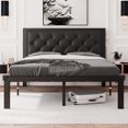 thumbnail image 1 of Honfach Full Size Metal Platform Bed Frame with Faux Leather Upholstered Button Tufted Headboard, Black, 1 of 9