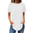 thumbnail image 1 of asjyhkr Womens Summer T-Shirts Crew Neck Loose Fitting Solid Color Stretch Basic Tees Going out Tops, 1 of 3