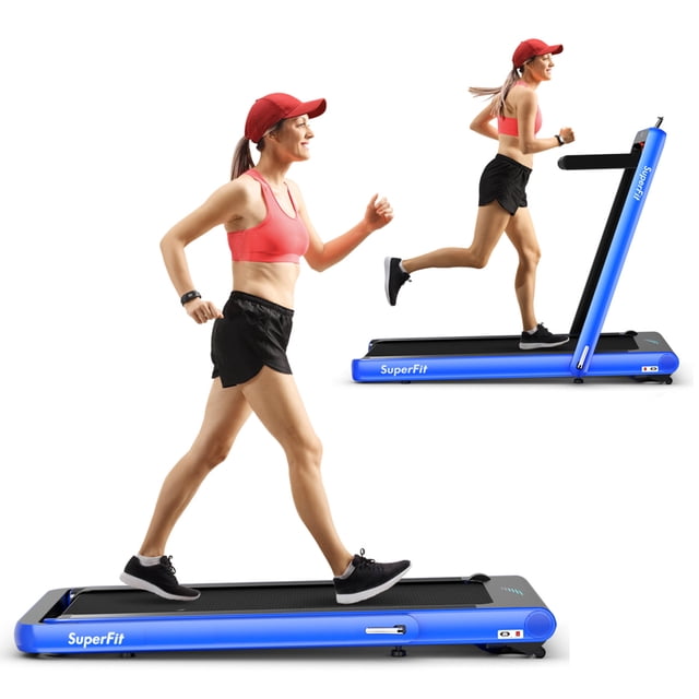 Gymax Tapis Roulant Pliant 2 en 1 4,75 Hp Machine de Course avec Appli et Télécommande Bleu Marine