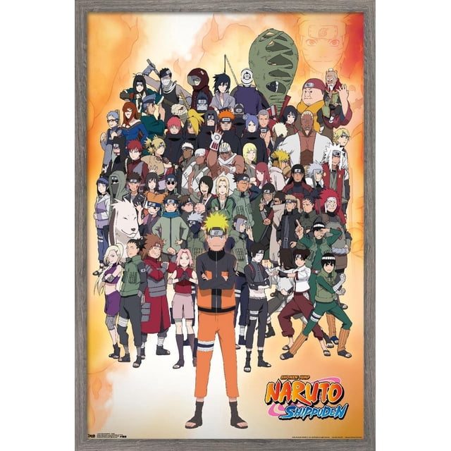 Naruto Shippuden - Affiche Murale de Groupe, 22,375 Po x 34 Po Mettant en Vedette un Grand Groupe de Personnages Shippuden Naruto en Tenue de ninja avec Naruto Uzumaki dans Sa Tenue orange et Noire Se Tenant devant et au Centre, sur Fond orange Ardent avec le logo Shippuden Naruto en Bas à Droite, Imprimée sur Papier d'Affiche Lustré, Convenant à la Déco de Chambre à Thème Anime.