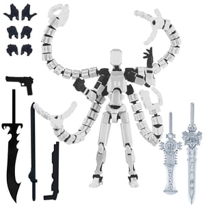 T 13 Action Figures T13 Action Figure Set Already Assembled, T13 3D Printed With Weapons Accessories Lucky Ro-bo Dummy Nova 13 Action Figures, Figura de acción T13 (White)