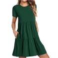 thumbnail image 2 of Pisexur Robes Midi d'Été pour Femmes Décontractées Évasées à Étages Robe T-Shirt Ourlet Ample Manches Courtes Robes de Plage avec Poches, 2 of 6