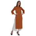 thumbnail image 2 of Bimba Kurta Droite Unie Ethnique Indienne pour Femmes à Col Mandarin avec Encolure Plissée en Coton, 2 of 7