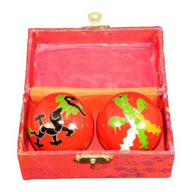 2 Pieces Massage Balls with Storage Box Relieve Stiffness Gift Baoding Balls for Dragon Phoenix Red