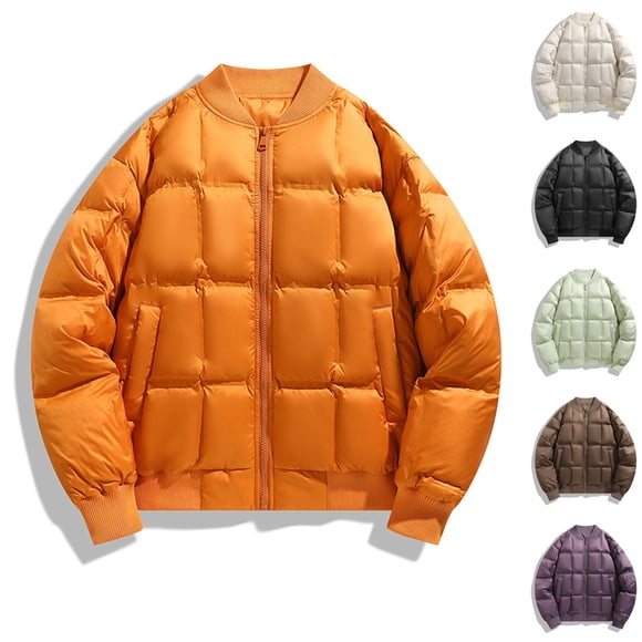 AnuYalue Mens Big and Tall Jacket Casual Warm Winter Coat Stand Collor Quilted Jackets Soild Color Full Zip Outerwear