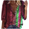 thumbnail image 1 of Birdeem Fashion Womens Loose Tie-Dye Print V-Neck Long Sleeve Buttons Shirt Blouse Tops, 1 of 5