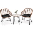 thumbnail image 2 of Costway 3PCS Patio Rattan Bistro Set Coffee Table Armchair Garden Black Cushion, 2 of 10