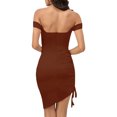 thumbnail image 2 of Faithtur Women Wrapped Short Dress, Sleeveless Off Shoulder Solid Color V Neck Drawstring Casual Party Summer Dress, 2 of 6