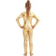 thumbnail image 3 of Girls Shiny Metallic Long Sleeve Unitard Spandex One Piece Wet Look Kid Bodysuit, 3 of 5