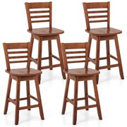 Costway 4 PCS 24.5" Counter Height Bar Chairs Swivel Bar Stools with Hollow Backrest Brown