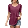 thumbnail image 2 of AherBiu T-Shirts pour Femmes à Col Rond, Coupe Ample, T-Shirts d'Été Chic Décontracté, Plissés, Manches Courtes, T-Shirts Basiques, 2 of 8