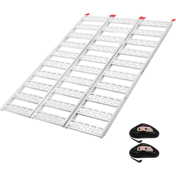 Rampe en Aluminium à Trois Volets avec Marches, Rampes de Chargement 1 Paquet, Capacité de 1500 Lb, 50” L x 76” H, Tondeuses Pousse-Pousse à Charges Ou à Décharge, Motoculteurs de Jardin, VTT