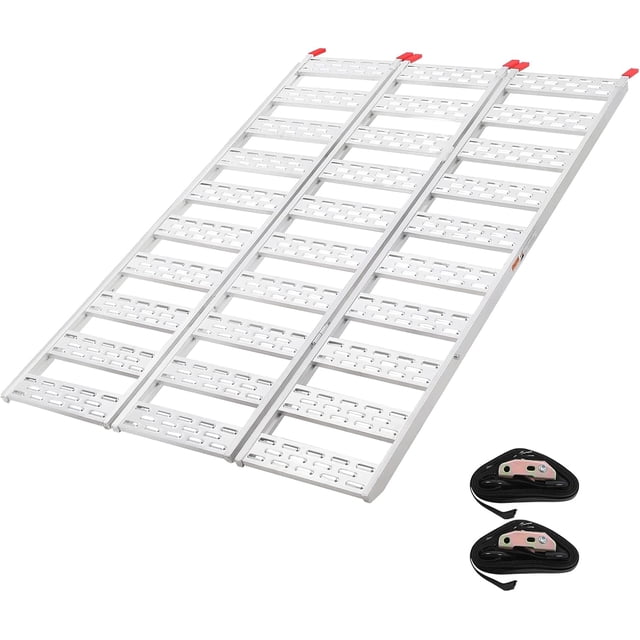 Aluminum Tri-Fold Ramp with Treads, Loading Ramps 1 Pack, 1500lb Capacity, 50” W x 76” L, Load or Unload Push Mowers, Garden Tillers, ATVs