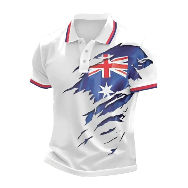 SHIXIAOO Homme Drapeau du Royaume-Uni Jack Imprimé Décontracté Affaires Manches Raglan Bouton Col à Revers Imprimé Festif Célébration Haut Concert T-Shirts pour Hommes T-Shirts pour Hommes Mode Designer Coupe Ajustée Chemises pour Hommes Grande Taille Hommes