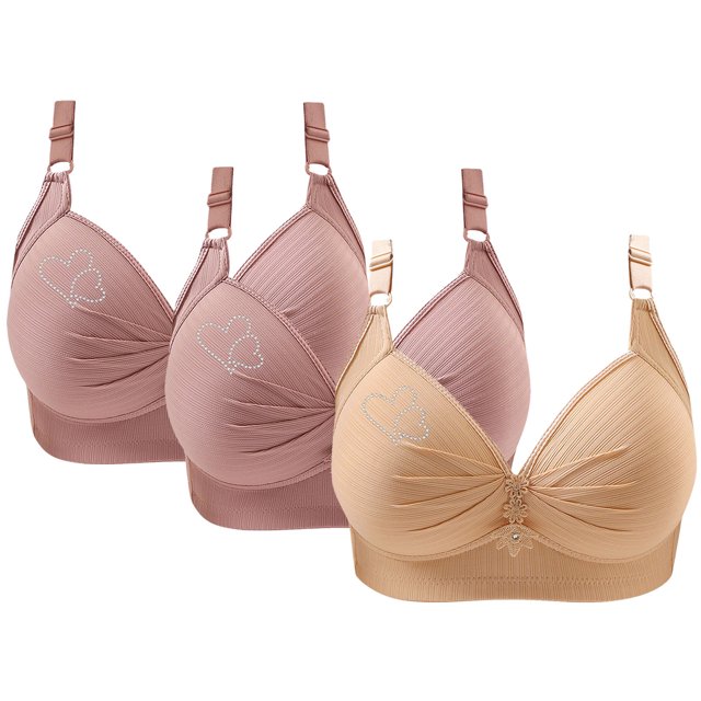 Bras for Women, 3PCS Womans Printing Gathered Together Large Size Daily Bra Underwear No Rims
