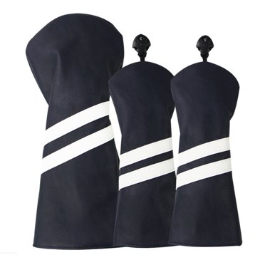 bedienty 3Pcs/Set PU Golf Club Head Cover with Tag Interchangeable Adjustable Protective Sheath Thickened Plush Wood Protector Dark Blue