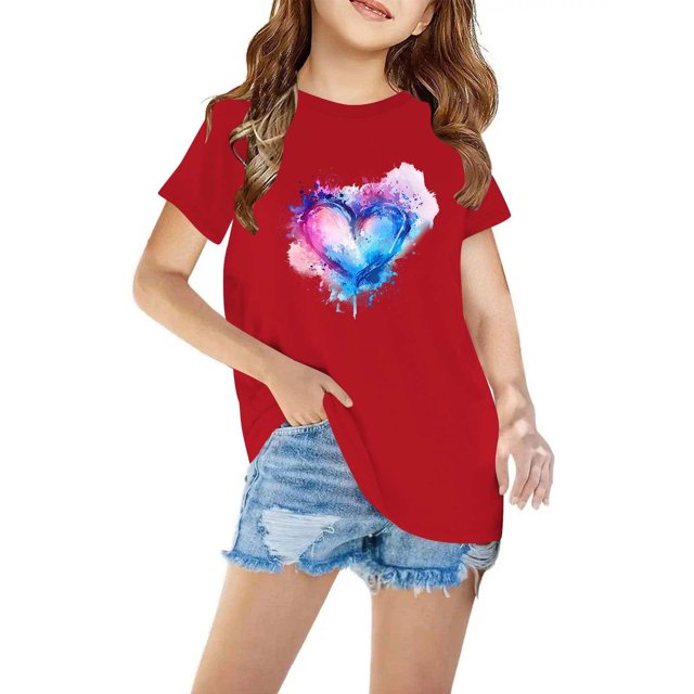 EGNMCR T-Shirts & Blouses à Manches Courtes Col Rond pour Tout-Petits Garçons Filles Coton Mode Mignon Col Rond Imprimé Tee Manches Courtes Girl Blouse