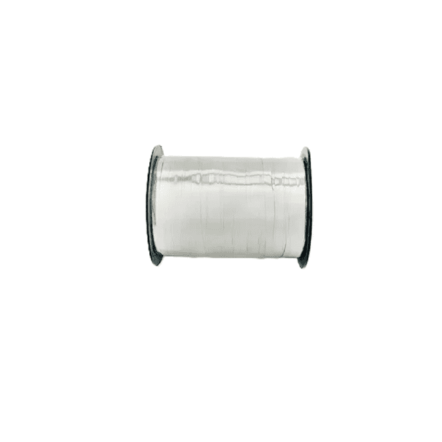 FantastikParty Metallic Silver Curling Ribbon Roll, 250 yard spool of 3/16 inch wide metallic silver curling ribbon on black plastic core, suitable for party decorations, gift wrapping, and crafts, made from polypropylene and polyester blend, curls easily with scissors for classic spirals.
