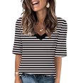 thumbnail image 2 of Penkiiy T-Shirts à Manches Courtes à Blocs de Couleur Rayés pour Femmes, Col Rond, Décontractés, Amples, Chandails à Enfiler, Hauts d'Été, Tee-Shirt, m, Noir, 2 of 5