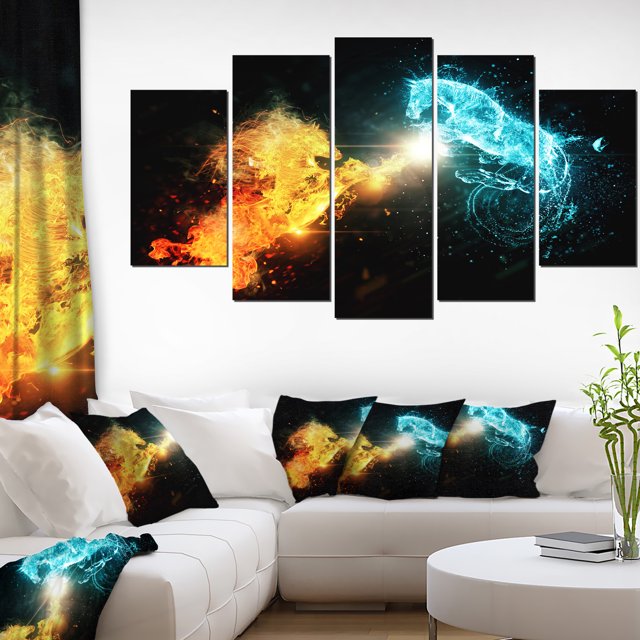 Fire and Water Abstract Horses - Animal Canvas Art Print
