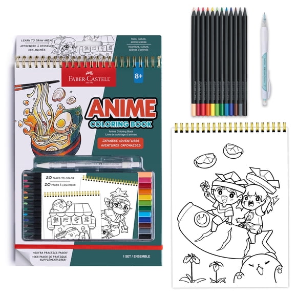 Faber-Castell Anime Drawing Kit: Japanese Adventures Edition | Step-by-Step Instruction Book with 20 Practice Pages, Color Pencil Set & Drawing Supplies for Ki