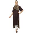 thumbnail image 3 of Bimba Kurti Brun en Rayonne pour Femme, Ourlet Asymétrique, Kurta de Designer avec Foulard - 18, 3 of 8