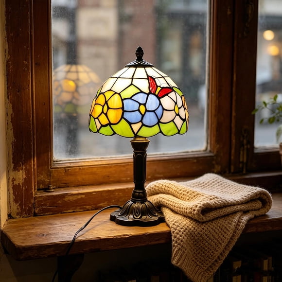 Roiihwy Lampe de Bureau Teintée, Lampe de Table à Motif Floral, Veilleuse à Éclairage Doux pour Lecture, Lampes de Chevet pour Chambre et Salon